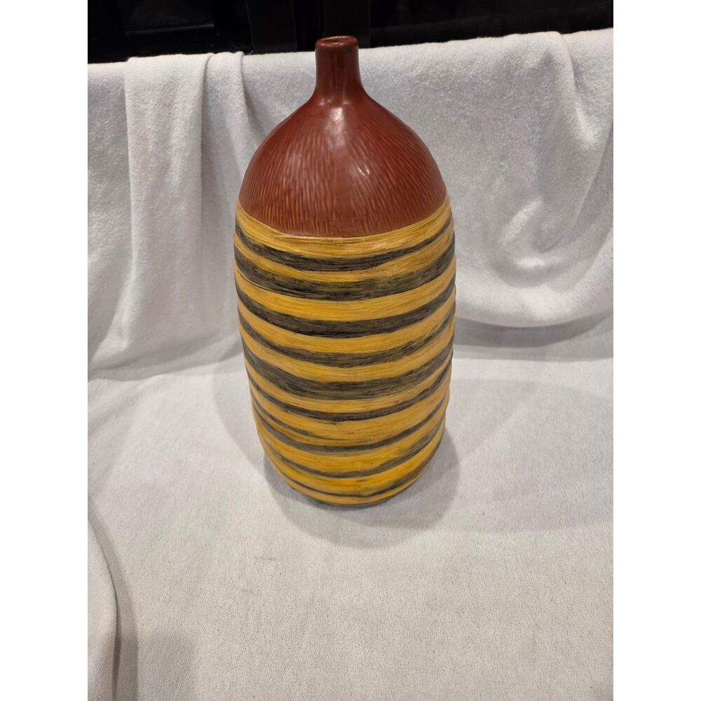 Toyo Trading National Geographic Ceramic Vase Earthy Boho Striped Brown Yellow